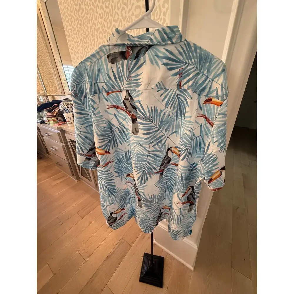 Havana Jim Men's White Tropical-Print Hawaiian Shirt Size XXL